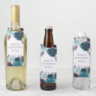 Moody Boho   Teal and Eggplant Purple Rose Custom Bottle Hanger Tag