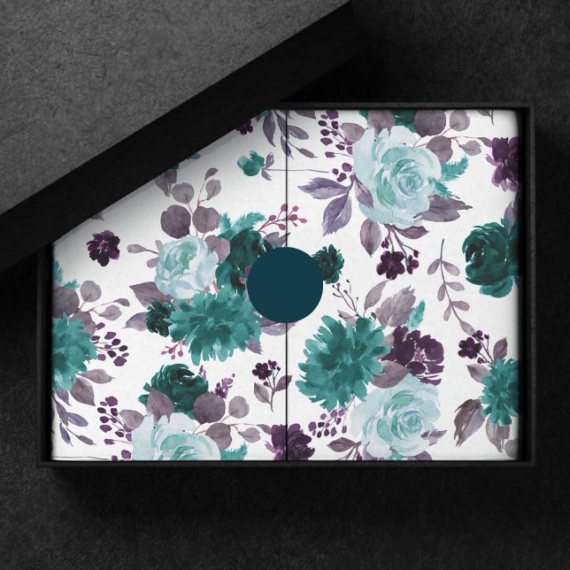 Moody Boho | Teal and Eggplant Purple Rose Pattern Tissue Paper (Creator Uploaded)