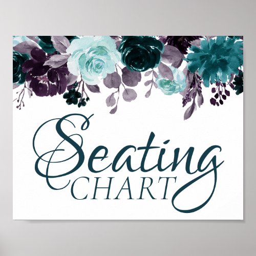 Moody Boho  Teal and Eggplant Purple Rose Seating Poster
