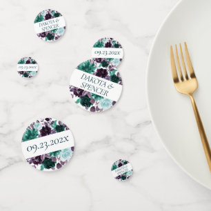Moody Boho   Teal and Purple Dark Floral Custom Confetti