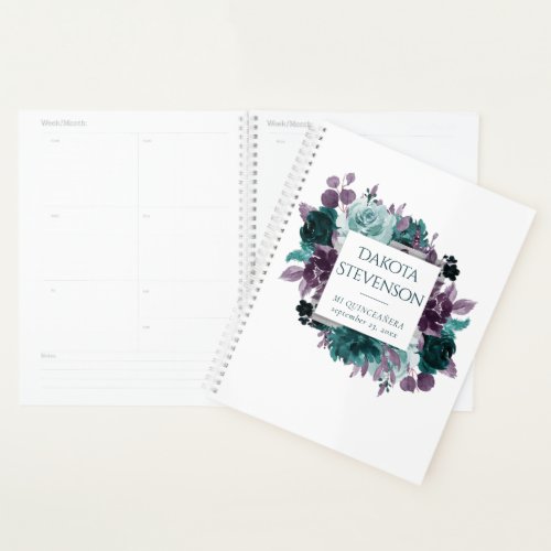 Moody Boho  Teal and Purple Dark Floral Custom Planner