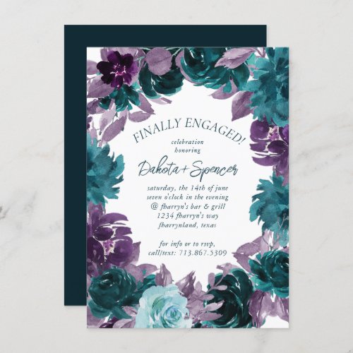 Moody Boho  Teal and Purple Finally Engaged Party Invitation