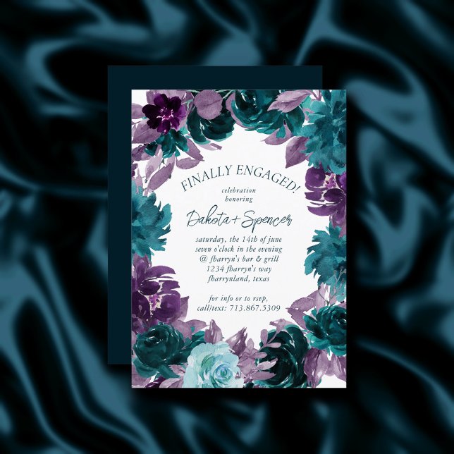 Moody Boho | Teal and Purple Finally Engaged Party Invitation (Creator Uploaded)