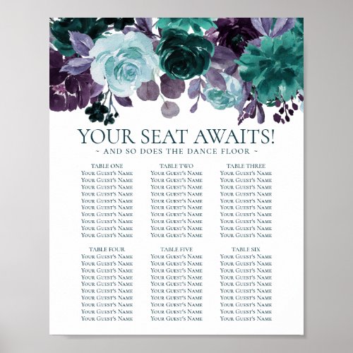 Moody Boho  Teal and Purple Floral Seating Chart