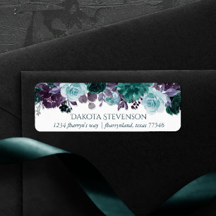 Moody Boho   Teal and Purple Rose Garland Address Label
