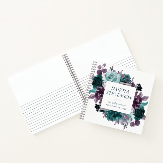 Moody Boho | Teal and Purple Rose Photo Guest Book (Inside)
