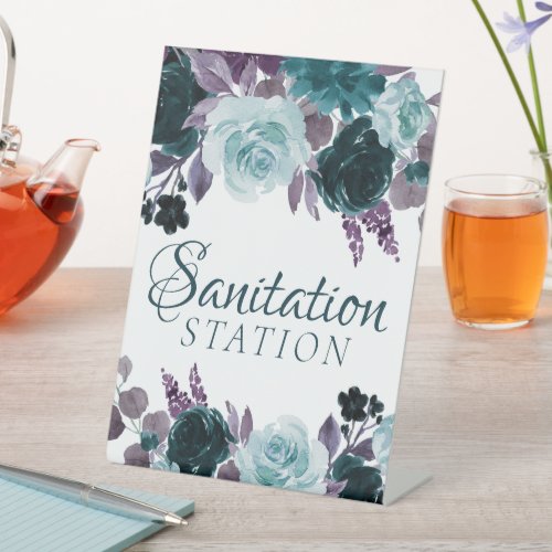 Moody Boho  Teal and Purple Sanitation Station Pedestal Sign