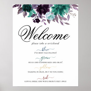 Moody Boho Teal and Purple Social Distancing Poster