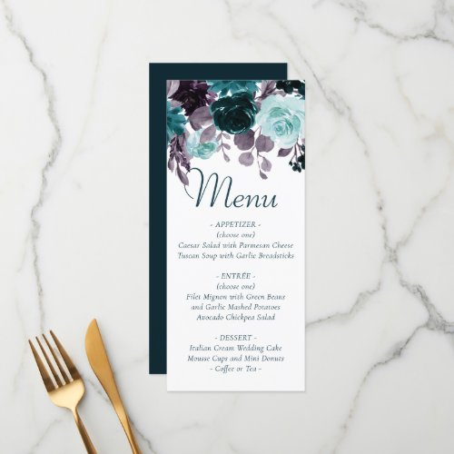 Moody Boho  Teal and Turquoise Dark Floral  Menu