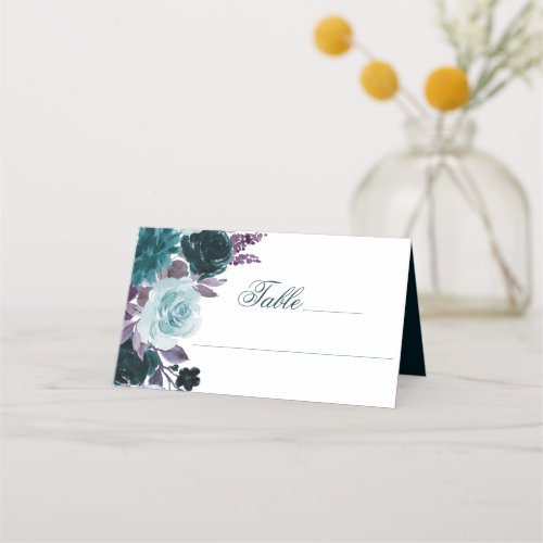 Moody Boho  Teal and Turquoise Dark Floral  Place Card