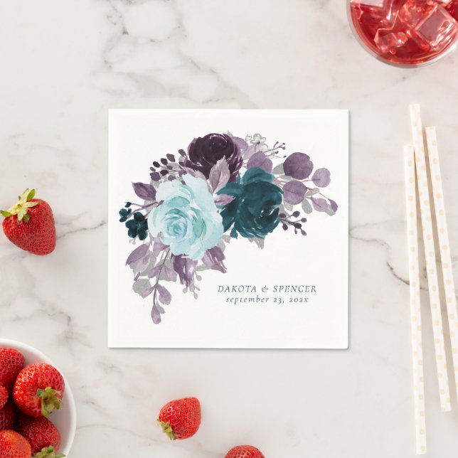 Moody Boho | Teal and Turquoise Floral Bouquet Napkins (Insitu)
