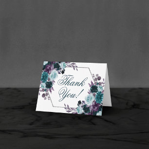 Moody Boho Teal and Turquoise Floral Bouquets Thank You Card