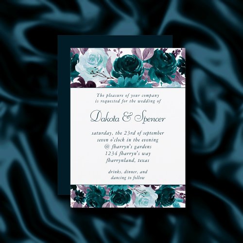 Moody Boho | Teal Turquoise Purple Garland Wedding Invitation