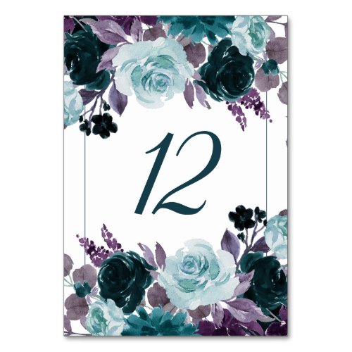 Moody Boho  Teal and Turquoise Floral Garland Table Number