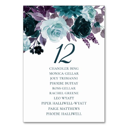 Moody Boho  Teal and Turquoise Floral Guest Name Table Number