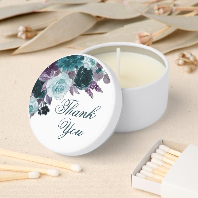 Moody Boho | Teal and Turquoise Floral Thank You Mini Candle Favors (Insitu)