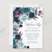 Moody Boho | Teal and Turquoise Wreath Fabulous 50 Invitation (Front)