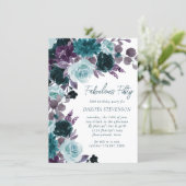 Moody Boho | Teal and Turquoise Wreath Fabulous 50 Invitation (Standing Front)