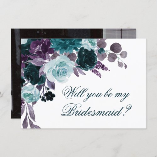 Moody Boho  Teal Dark Floral Photo Bridal Ask Invitation