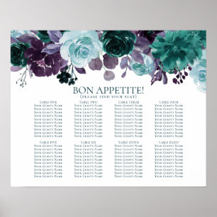 Moody Boho   Teal Floral Bouquets Seating Chart