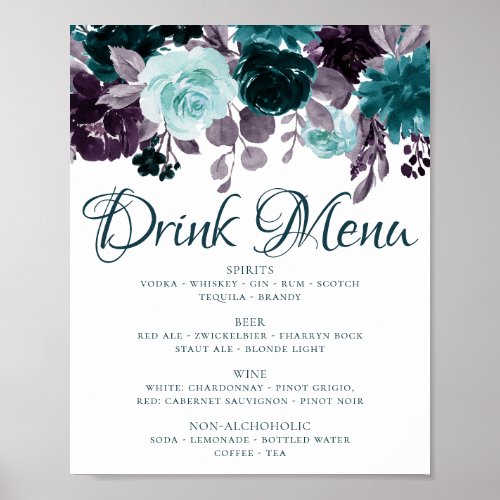 Moody Boho  Teal Floral Garland Drink Choice Poster