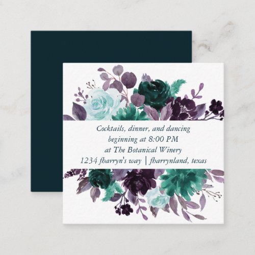 Moody Boho  Teal Floral Garland Reception Detail Enclosure Card
