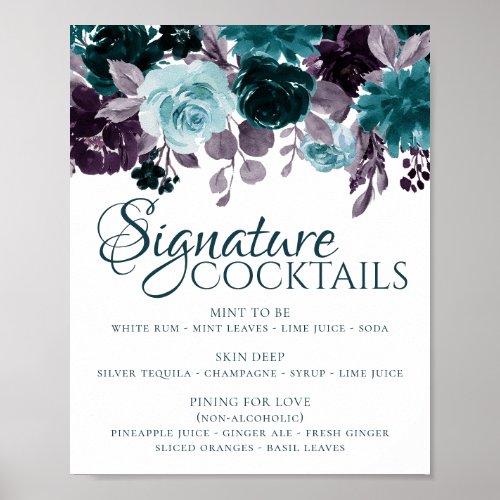 Moody Boho  Teal Floral Garland Signature Drink Poster