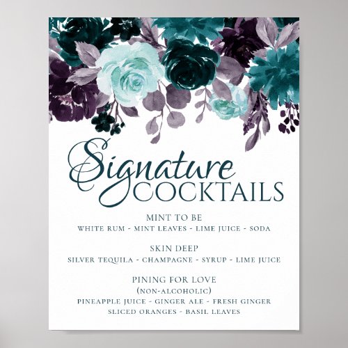 Moody Boho  Teal Floral Garland Signature Drink Poster