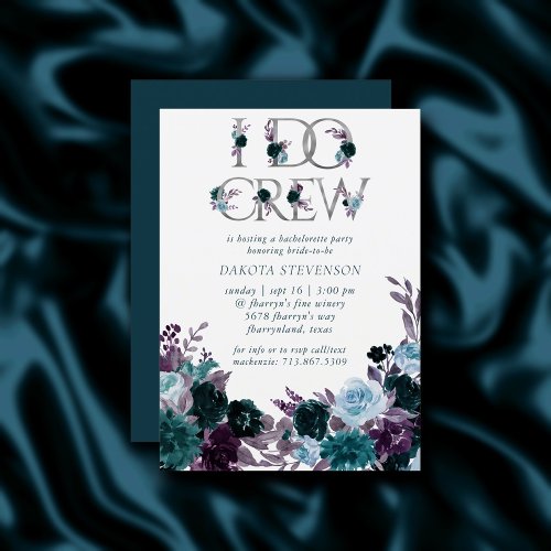 Moody Boho  Teal Floral I Do Crew Bridal Shower Invitation