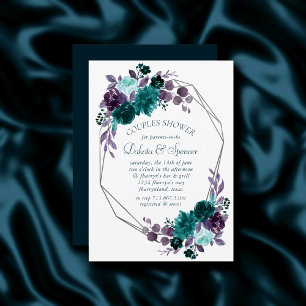 Moody Boho Teal Floral Silver Frame Baby Shower Invitation