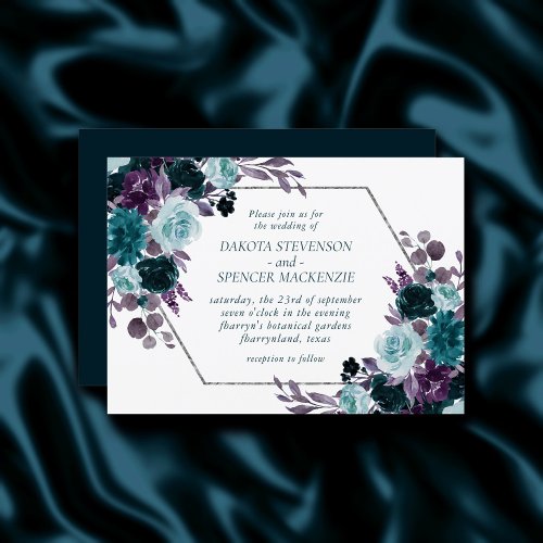 Moody Boho | Teal Purple Flora Geometric Wedding Invitation