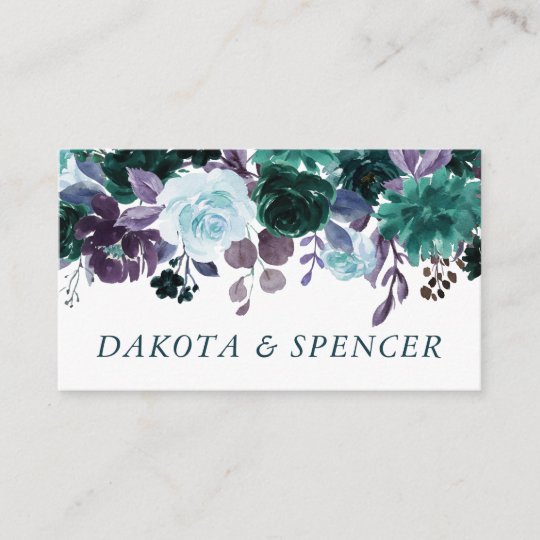 Moody Boho Teal Purple Bouquet Wedding Reception Enclosure Card