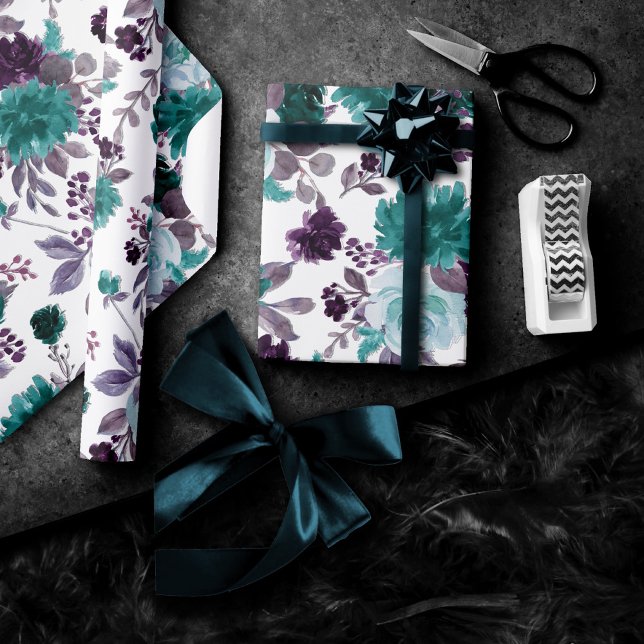 Moody Boho | Teal Turquoise and Purple Monogram Wrapping Paper (Creator Uploaded)