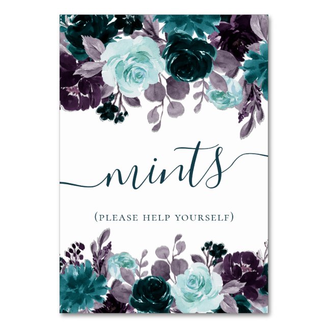 Moody Boho | Teal Turquoise and Purple Treats Table Number (Front)