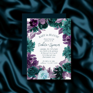 Moody Boho Teal Turquoise Dark Floral Shower Invitation