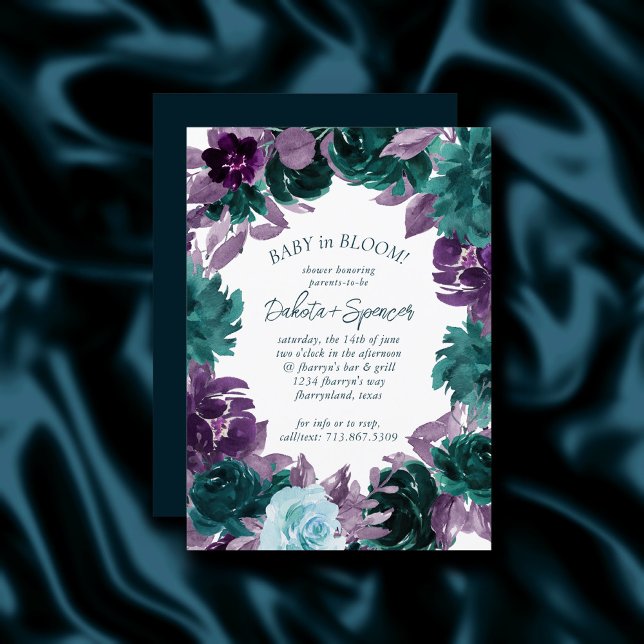 Moody Boho | Teal Turquoise Dark Floral Shower Invitation (Creator Uploaded)