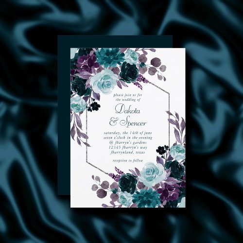 Love Bloom | Teal and Turquoise Dark Moody Wedding Invitation