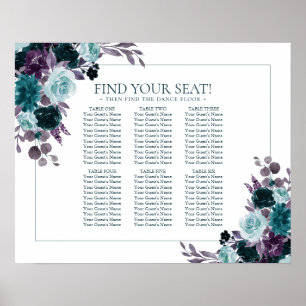 Moody Boho   Teal Turquoise Floral Seating Chart