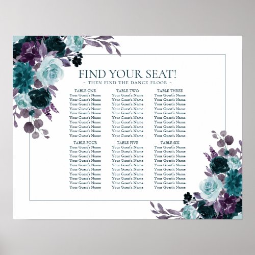 Moody Boho  Teal Turquoise Floral Seating Chart