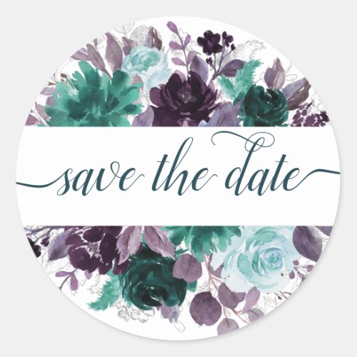 Moody Boho  Teal Turquoise Garland Save the Date Classic Round Sticker
