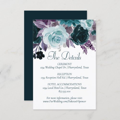 Moody Boho  Teal Turquoise Purple Garland Details Enclosure Card