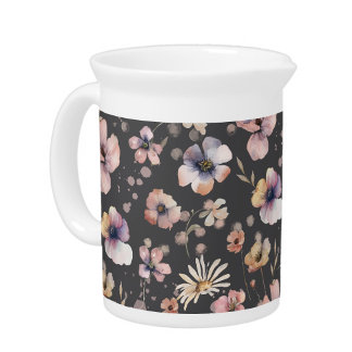 Moody Boho Watercolor Blush Wildflowers Pattern Beverage Pitcher