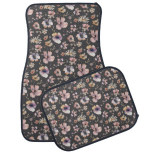 Moody Boho Watercolor Blush Wildflowers Pattern  Car Floor Mat