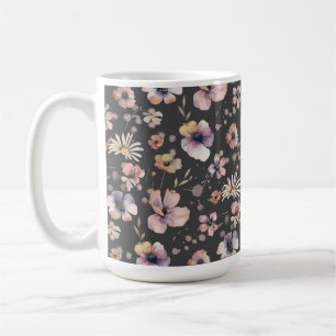 Moody Boho Watercolor Blush Wildflowers Pattern Coffee Mug
