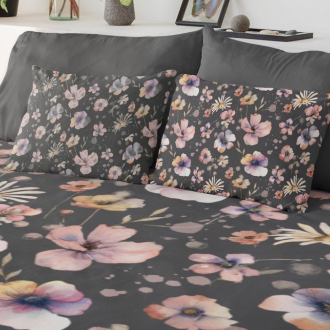 Moody Boho Watercolor Blush Wildflowers Pattern  Pillow Case (Creator Uploaded)