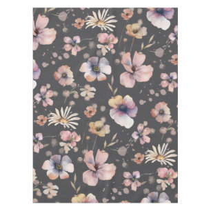 Moody Boho Watercolor Blush Wildflowers Pattern  Tablecloth