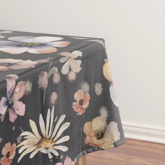 Moody Boho Watercolor Blush Wildflowers Pattern  Tablecloth (In Situ)