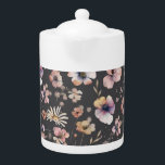 Moody Boho Watercolor Blush Wildflowers Pattern  Teapot<br><div class="desc">Moody Boho Watercolor Blush Wildflowers Pattern teapot to make your tea breaks feel warmly romantic or as a perfect gift for someone who loves a moody vibe. Coordinating with a range of home decor products using the same design and colors, this moody, dramatic botanical pattern features lush watercolor wildflowers in...</div>