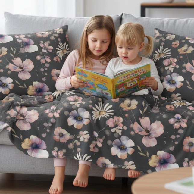 Moody Boho Watercolor Blush Wildflowers Pattern  Throw Pillow (Creator Uploaded)