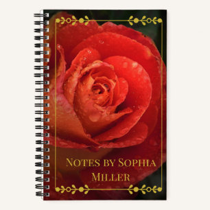 Moody Botanical Dark Red Rose Gold Frame Notebook